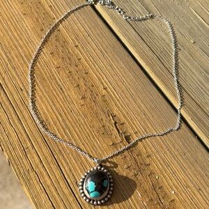 Silver and Turquoise Pendant Necklace